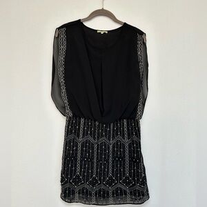GIANNI BINI Beaded Sleeveless Black Dress XS